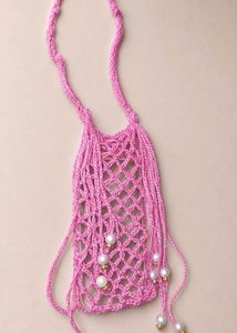 Pink Crochet Phone Bag with Pearls
