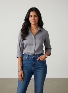 Elegant Grey Long-Sleeve Button-Up Shirt
