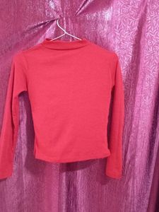 Red Mock Neck Long Sleeve Top