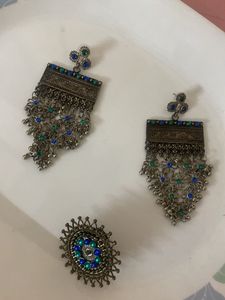 Boho Ethnic Earrings with Multi-Color Stones
