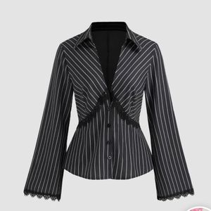 Pinstripe Lace Trim Blouse