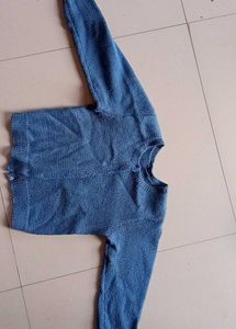 Blue Textured Cropped Sweater