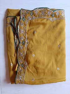 Yellow Saree with Embellished Blouse Piece
