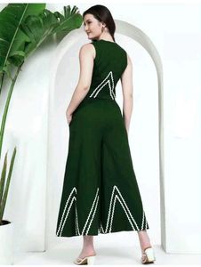 Green Kurta Set with White Trim