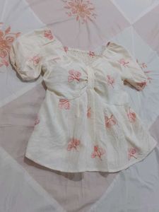 White Puff Sleeve Top with Floral Print