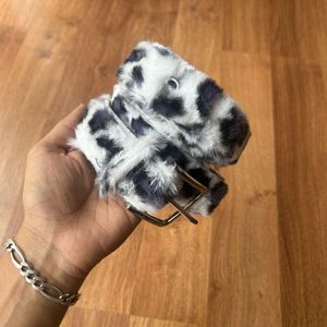 Faux Fur Leopard Print Belt