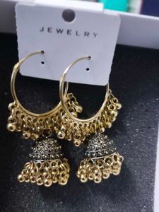 Gold Tone Jhumka Hoop Earrings
