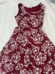 maroon midi dress with white floral prints