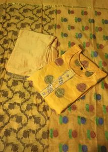 Yellow Embroidered Kurta Set with Dupatta