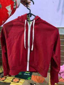 Red Cropped Zip-Up Hoodie