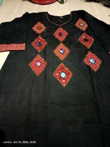 Stylish Black Kurta with Embellished Neckline