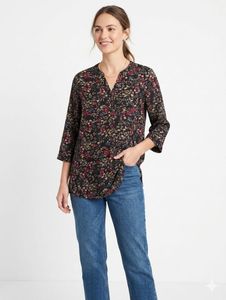 Black Floral Print A-Line Top