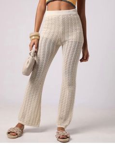 Cream Crochet Wide Leg Pants