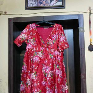 Red Floral Wrap Dress