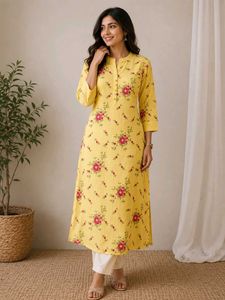 Elegant mustard yellow floral kurta