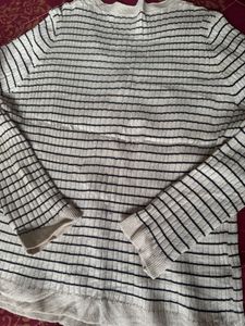 Striped V-Neck Button-Up Cardigan