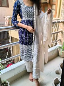 Navy Embroidered Kurti