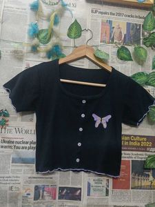 Black Butterfly Crop Top