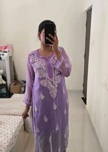 Lavender Embroidered Kurta Set