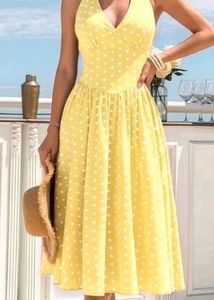 Yellow Polka Dot Halter Dress