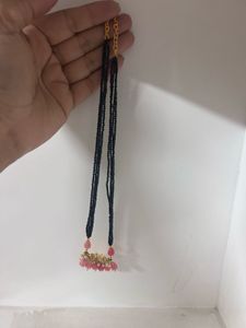 Black Bead &amp; Pink Stone Necklace
