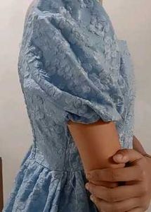 Light Blue Floral Puff Sleeve Dress