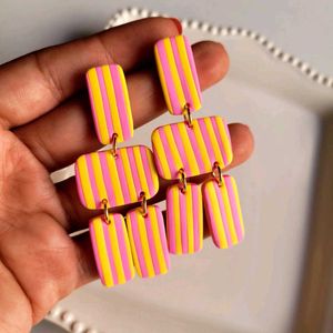 Yellow + Pink Striped Dangle Earrings