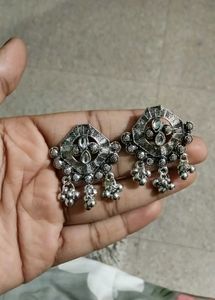Oxidized Silver Jhumka Earrings