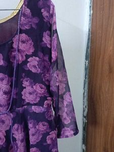 Purple Floral Printed Long Dress – Lightweight