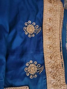 Royal Blue &amp; Gold Embroidered Saree