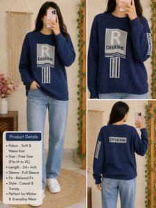 Navy Blue Graphic Knit Sweater