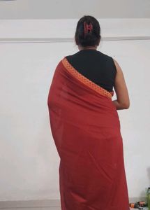 Rust Saree with Gold Border