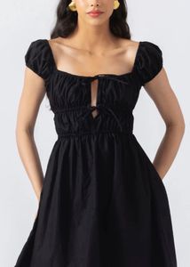 Nefs finds Black Square Neck Puff Sleeve Dress