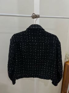 THREAD BOUCLE BLACK &amp; WHITE CROP JACKET BLAZER