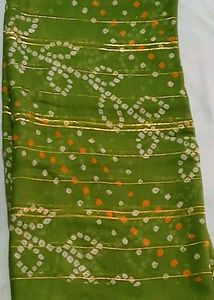 Green Bandhani Saree with Gold Stripes