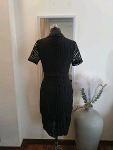 Chic Black Crochet Button-Up Dress