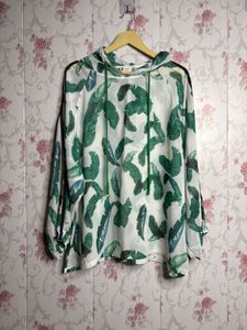 Leaf Print Hoodie Top