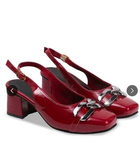 Chic Red Slingback Heels with Silver Buckle