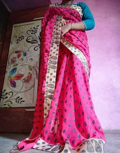 Elegant Pink Saree with velevt work&amp;Paisley Border