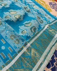 Elegant Blue tant Saree with Gold Border
