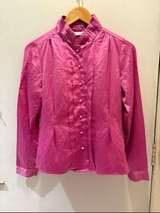 Elegant Pink Satin Button-Up Blouse