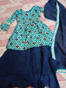 Blue & Green Ethnic Kurta Set