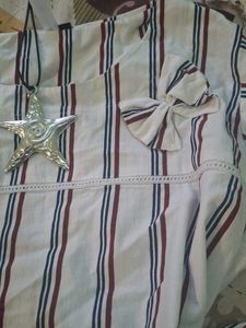 Striped Bell Sleeve Top with Bow Detail