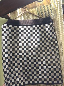Checkerboard Knit Midi Skirt