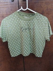Olive Green Cropped Graphic T-Shirt