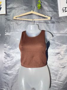 Brown Cropped Knit Tank Top