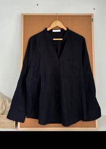 Mango linen Navy Blue Button-Up Shirt