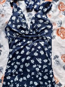 Backless Floral Halter Neck Midi Dress