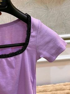 Lavender Lace Trim Crop Top