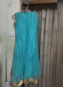 Embroidered Turquoise Dress With Dupatta, Trouser